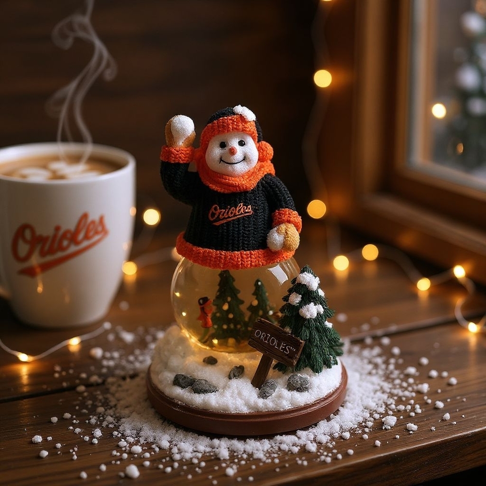 Baltimore Orioles Snowfight Snowman Snow Globe The Memory Company 2004 LE